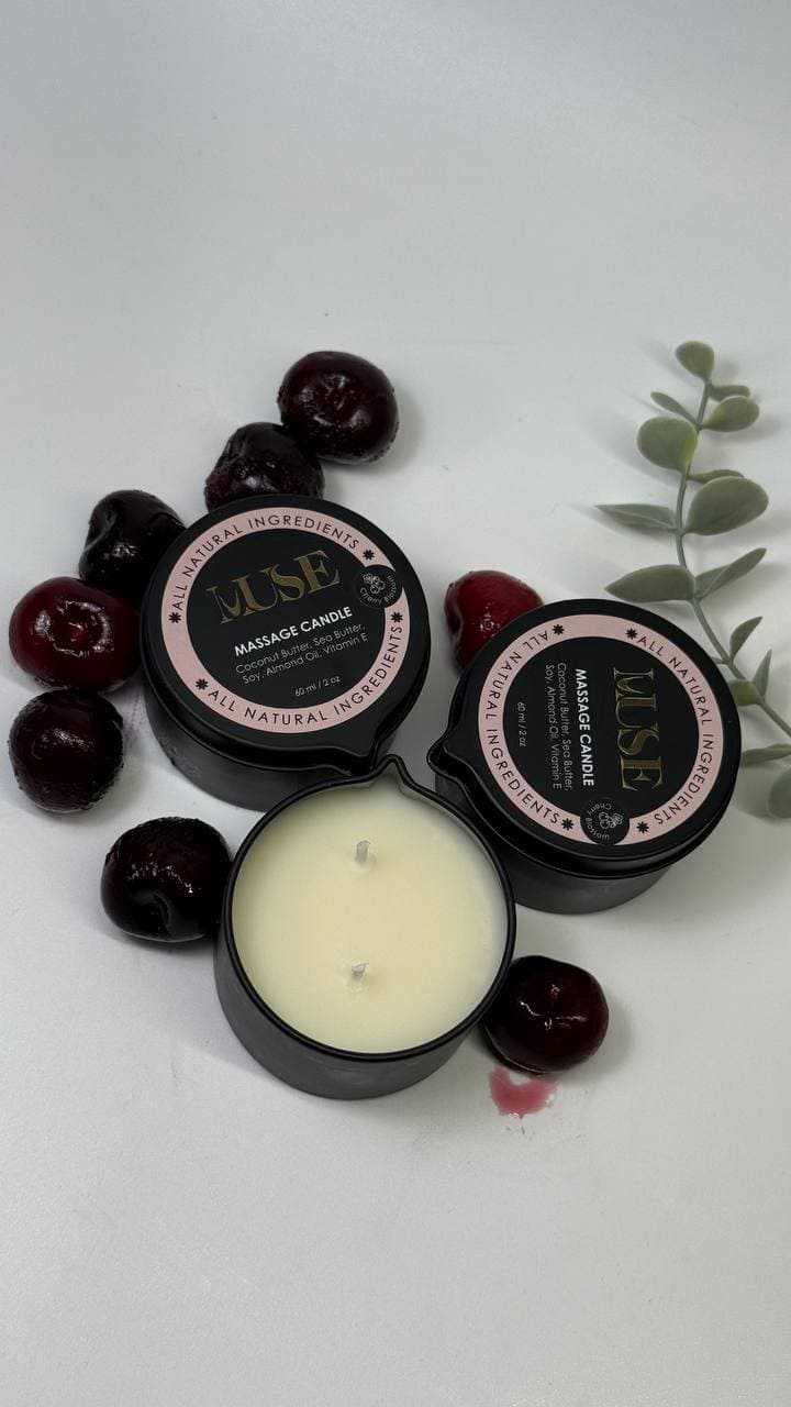 Muse Cherry Blossom Massage Candle – Luxurious Aromatherapy and Deep Skin Hydration
Discover pure relaxation and skin nourishment with the Muse Cherry Blossom Massage Candle. Blending rich natural oils with the delicate scent of cherry blossom, this massage candle creates a spa-quality experience at home. Light it, melt it, and enjoy a soothing, hydrating massage as the candle transforms into a warm oil, leaving skin soft, radiant, and beautifully scented.