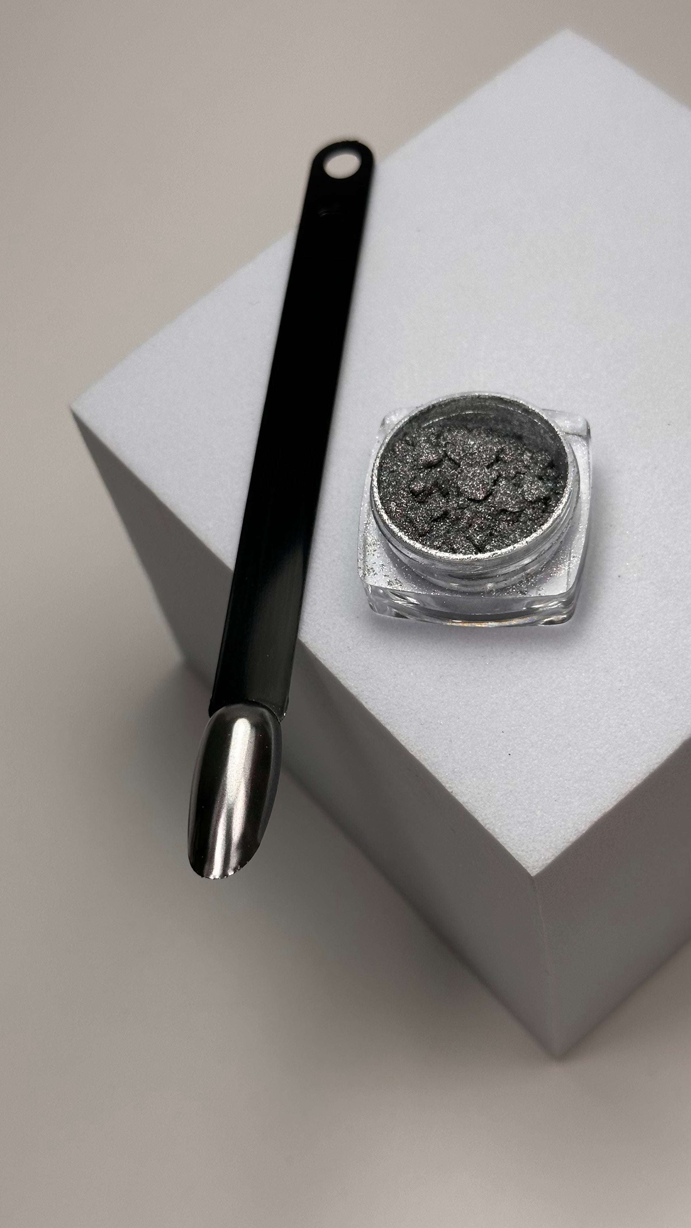 MuseGel Pure Silver Chrome Powder in jar - ultra-fine silver nail pigment