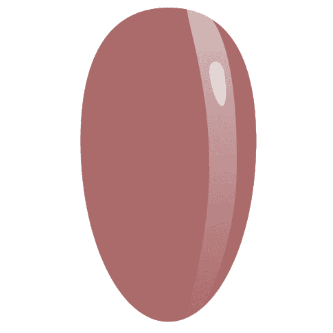 A digital illustration of a single, glossy, mauve-colored nail polish swatch, representing the color and finish of the nail polish when applied. The swatch is oval-shaped with a reflective highlight on the upper right side, suggesting a smooth and shiny texture.