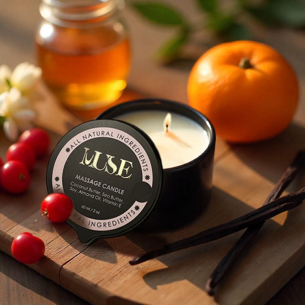 Juicy Bloom massage candle with berry and vanilla notes