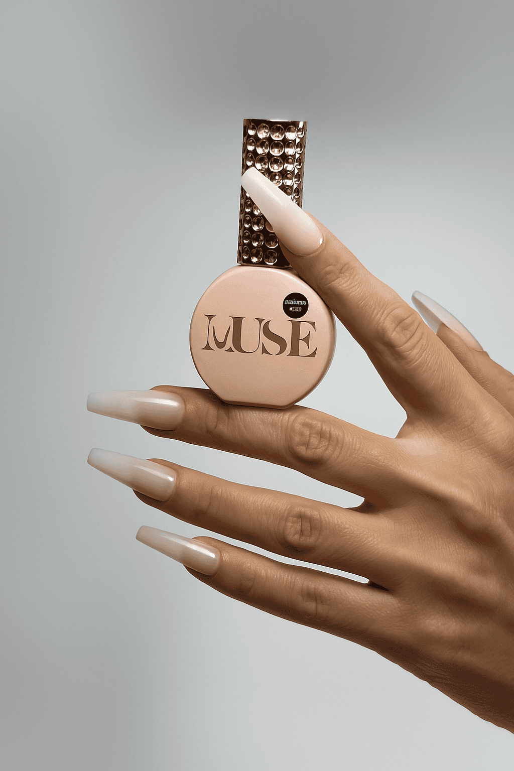 Elegant short square nails painted with Muse Gel #31 Milky—soft translucent white finish perfect for baby boomer blends and milk bath nail designs.