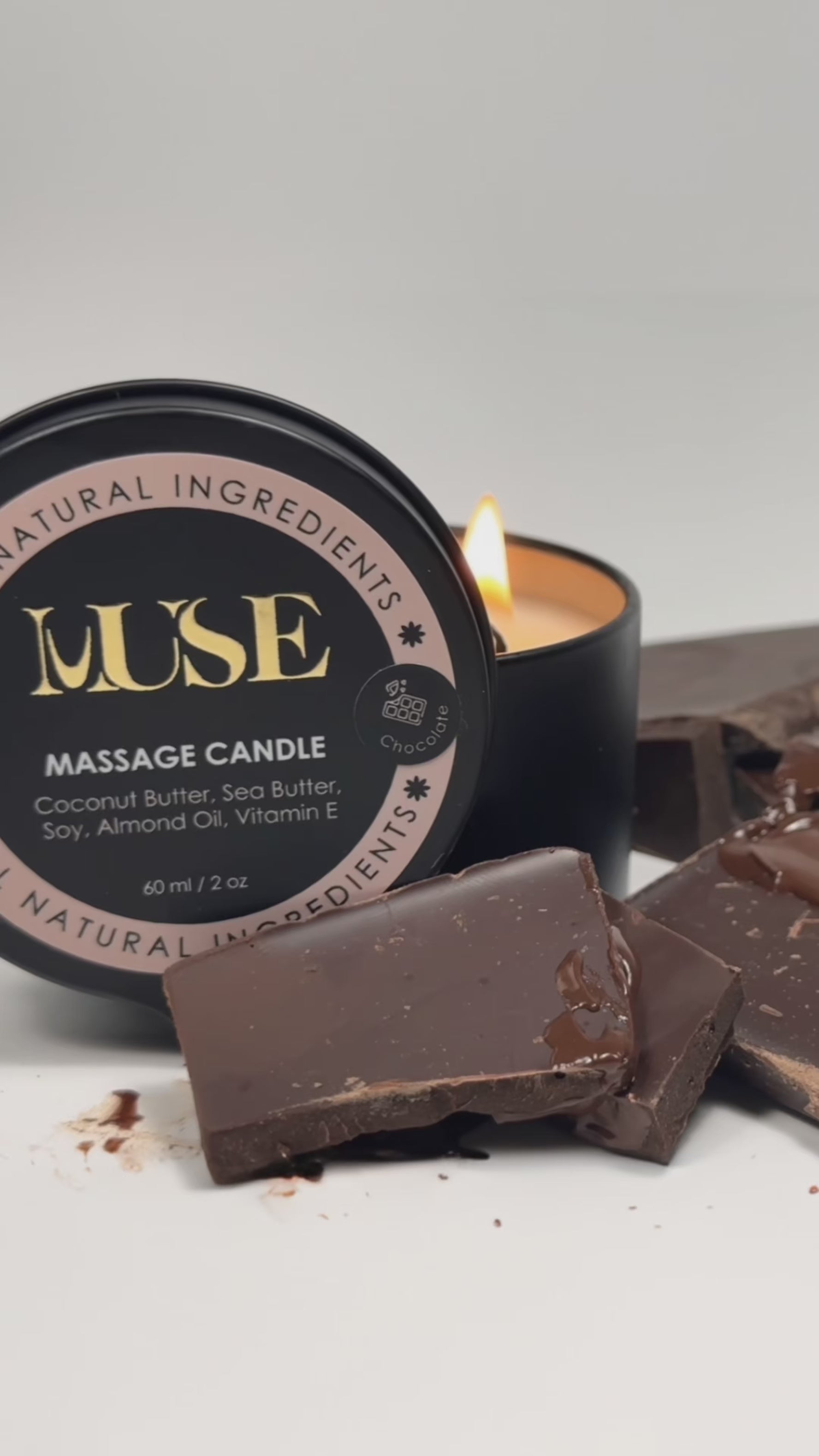 Muse Chocolate Massage Candle – Decadent Indulgence with Deep Skin Hydration
Indulge your senses with the Muse Chocolate Massage Candle, a treat for the skin and spirit. Infused with the rich aroma of chocolate, this candle melts into a warm, luxurious oil that hydrates and soothes, transforming any space into a personal spa. With a unique blend of coconut oil, avocado oil, shea butter, and cocoa butter, each massage delivers intense moisture and a decadently smooth feel that lingers.