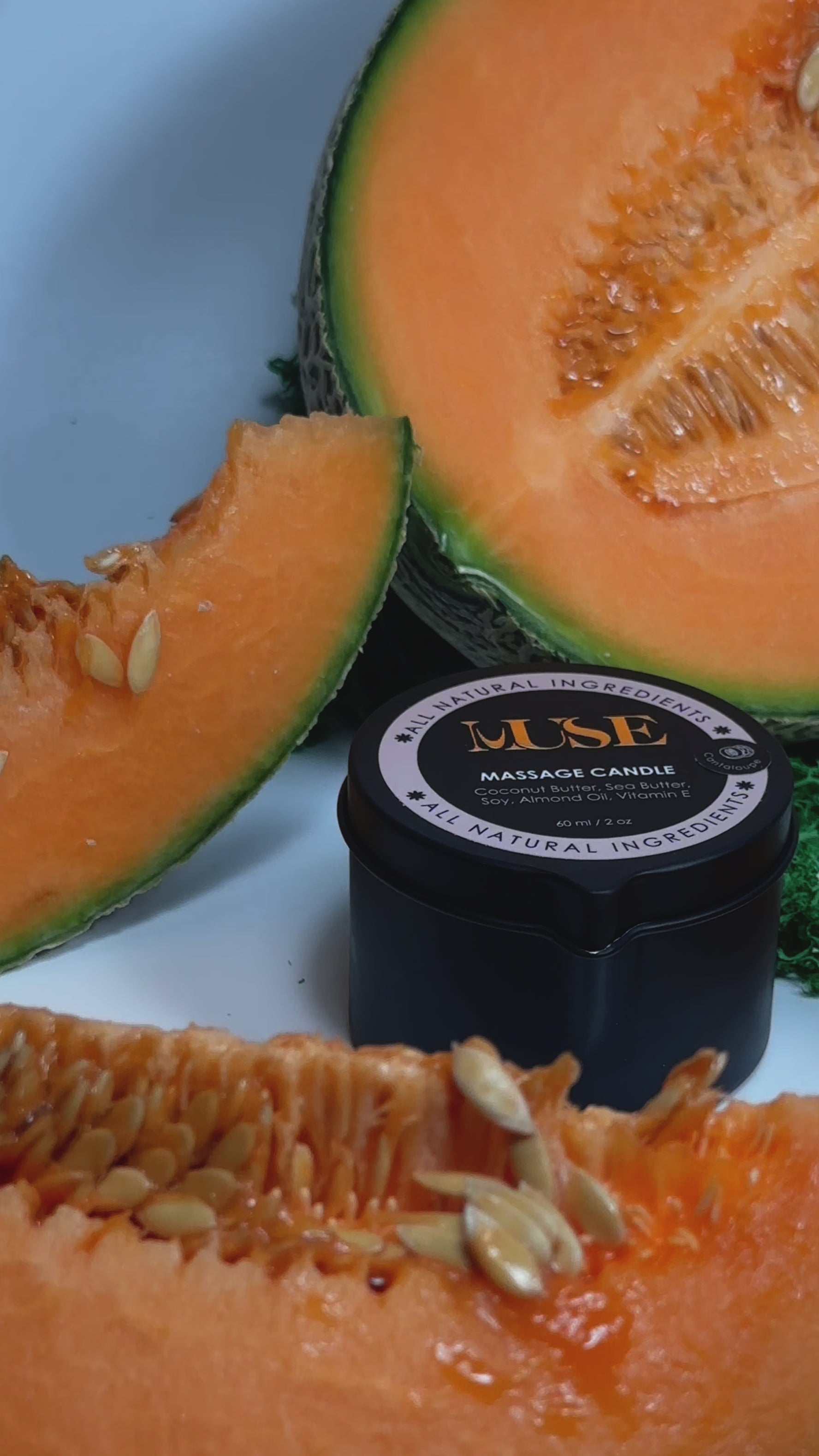 Muse Cantaloupe Massage Candle – Fresh, Fruity Hydration for Radiant Skin
Bask in the light, refreshing scent of Muse’s Cantaloupe Massage Candle. Infused with the sweet, juicy aroma of cantaloupe, this massage candle melts into a warm, skin-hydrating oil that enhances relaxation and leaves skin glowing. With a carefully crafted blend of coconut oil, avocado oil, shea butter, and cocoa butter, each use provides a layer of moisture and radiance.
