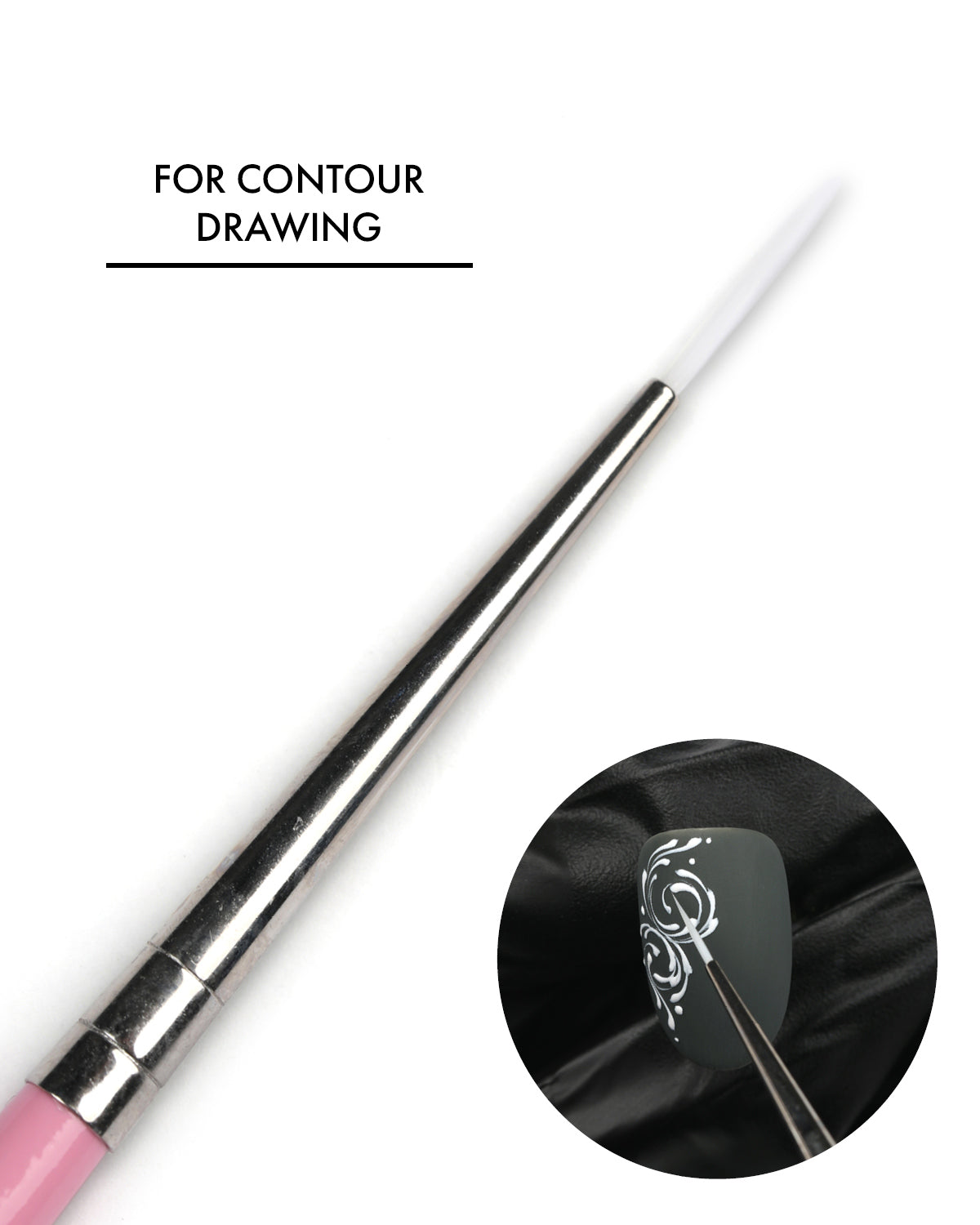 Short linear nail art brush 5/0 with white synthetic bristles for precise thin line nail designs