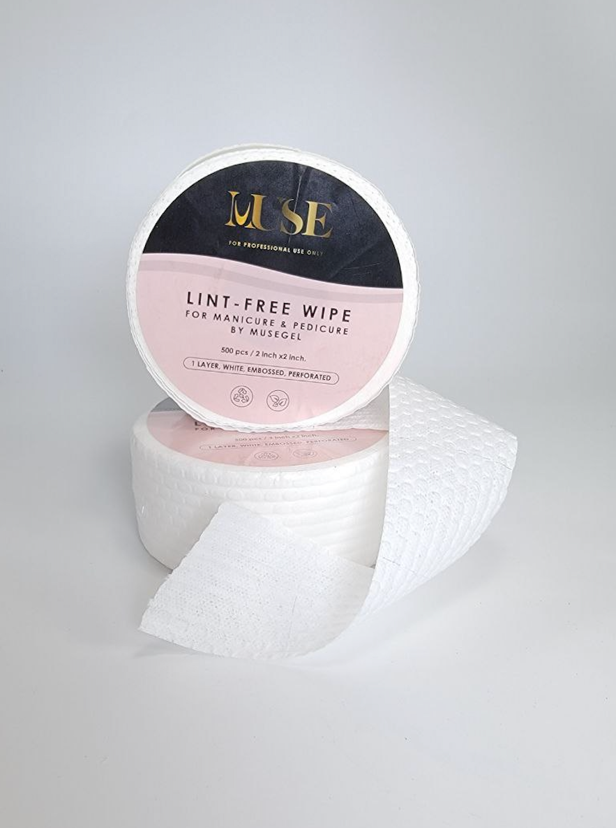 Close-up of MuseGel Lint-Free Wipe, highlighting soft and elastic texture, ideal for nail care, 2x2 inches