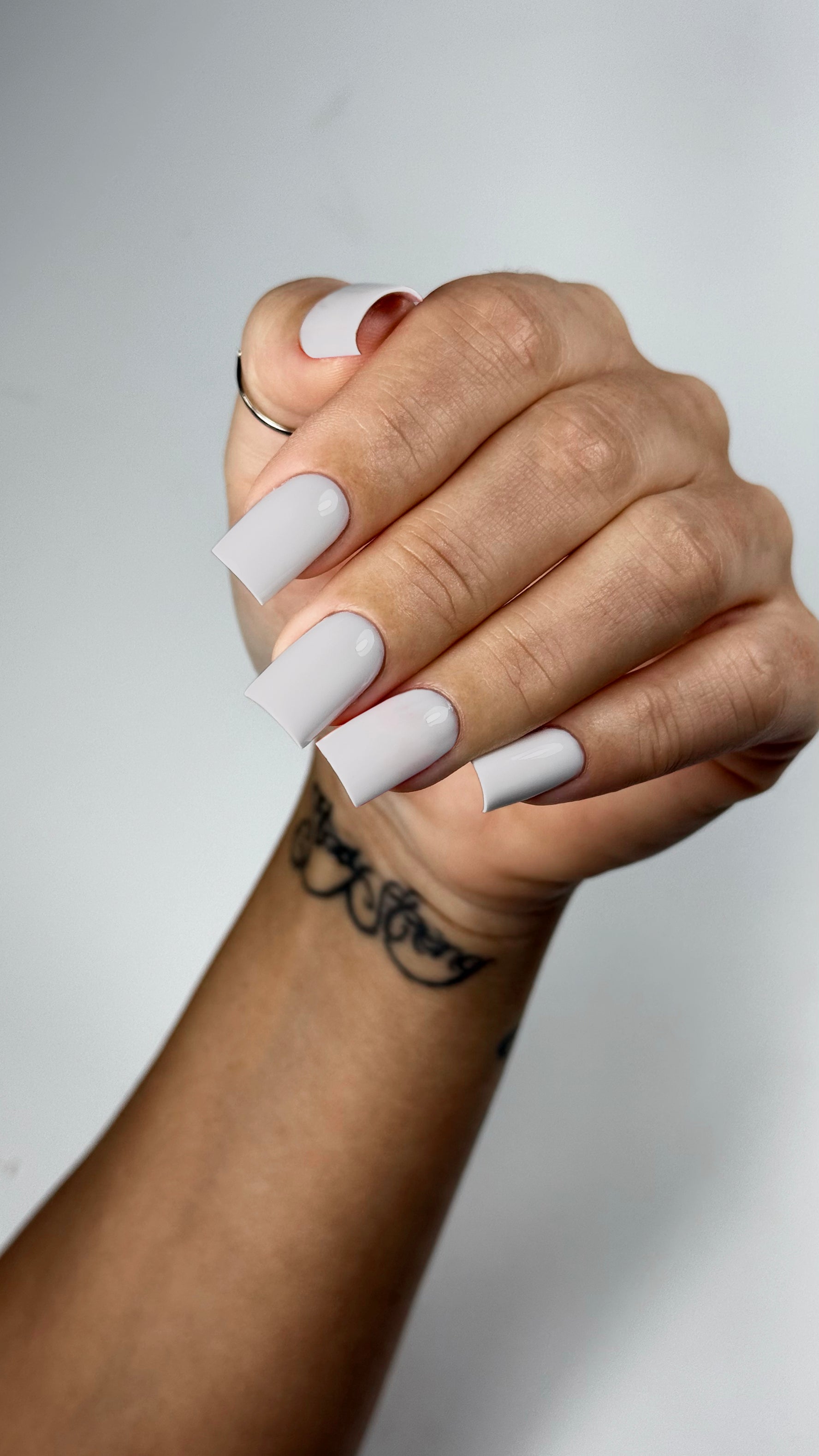 Light grey rubber base gel for minimalist and winter nail styles