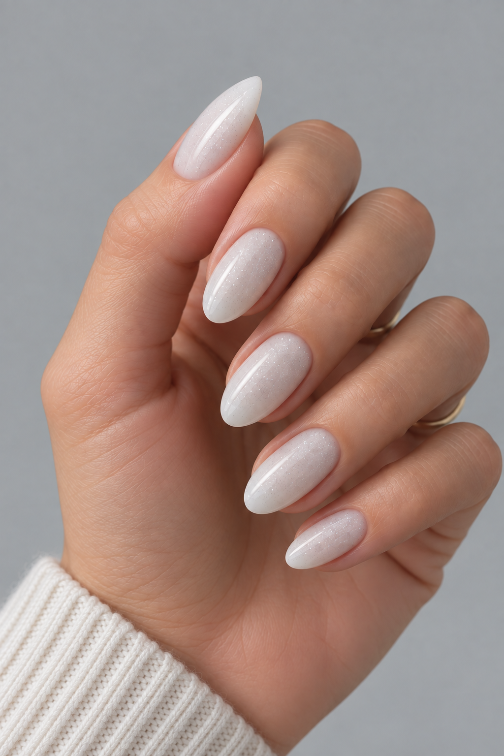 Muse Gel fully pigmented white Heat-Free Builder Gel with fine silver shimmer, HEMA and TPO-free professional builder gel manicure