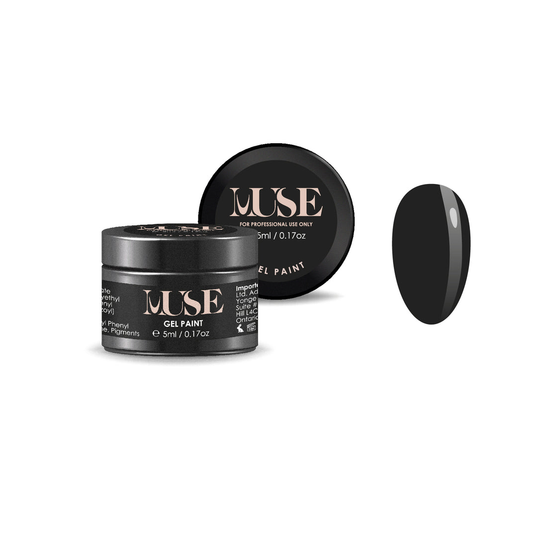 Perfect Black Gel Paint for nail art by MuseGel, ideal for classic black manicures, black French tips, geometric patterns, and lace accents.