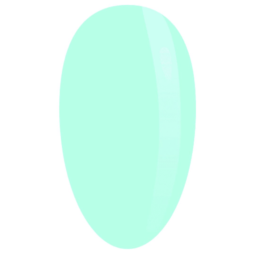 A digital representation of a nail painted with mint green polygel, which has a glossy finish and a white reflective highlight, giving it a polished and lustrous appearance.