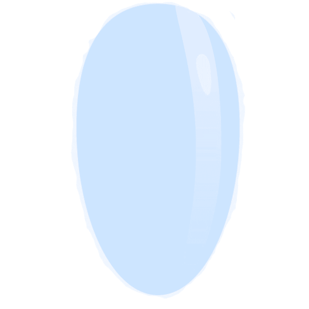 "Illustration of an almond-shaped nail swatch with a glossy blue polygel finish, indicating the color and texture of the Muse Polygel product."