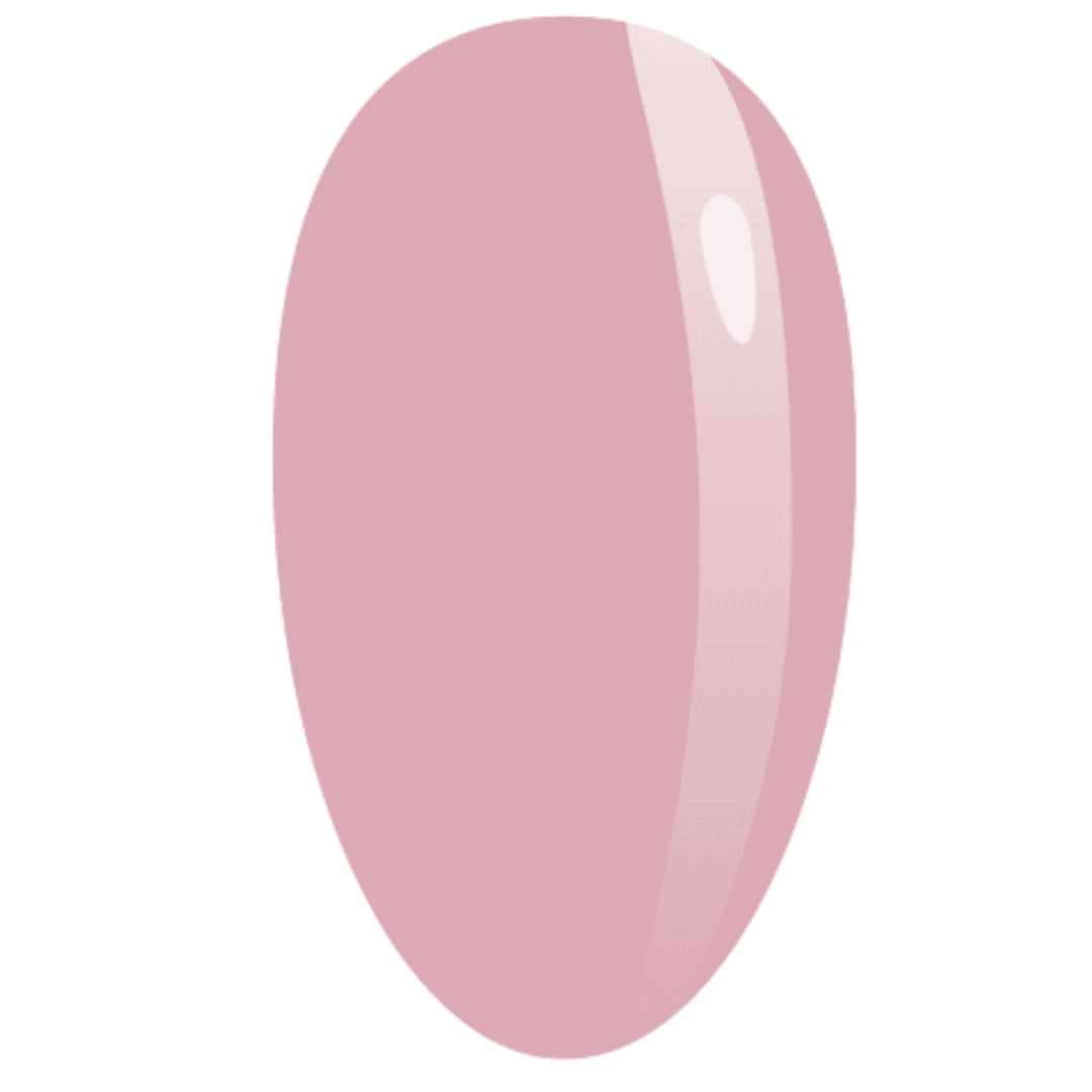 A digital image of a nail coated in a pale pink polygel with a glossy finish and a reflective highlight, giving the nail a smooth and shiny appearance.