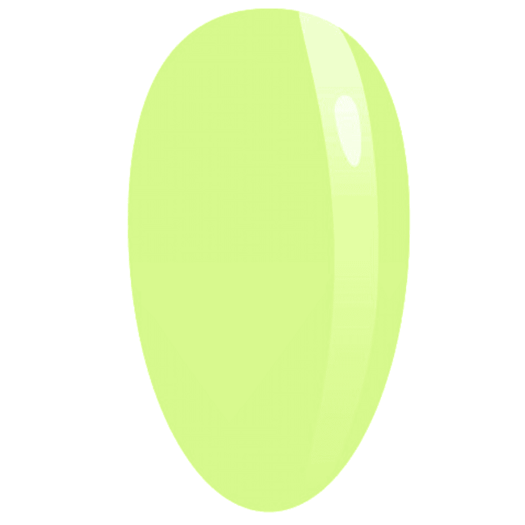 It is a digital illustration of a glossy, oval-shaped nail color swatch in a vibrant lime green shade, likely used to exhibit the color of a nail polish or gel product.