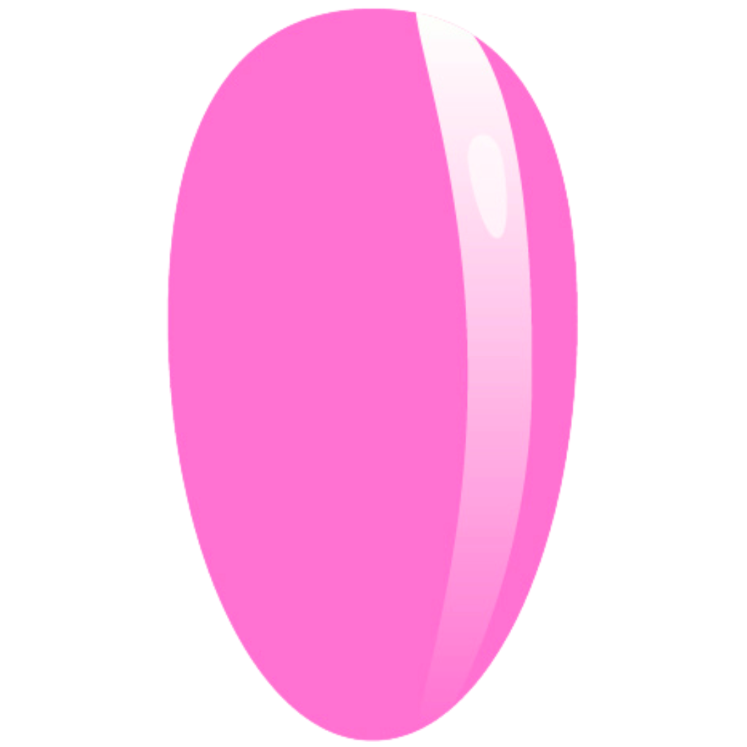 A nail swatch displaying a bright Barbie pink gel polish with a glossy finish.