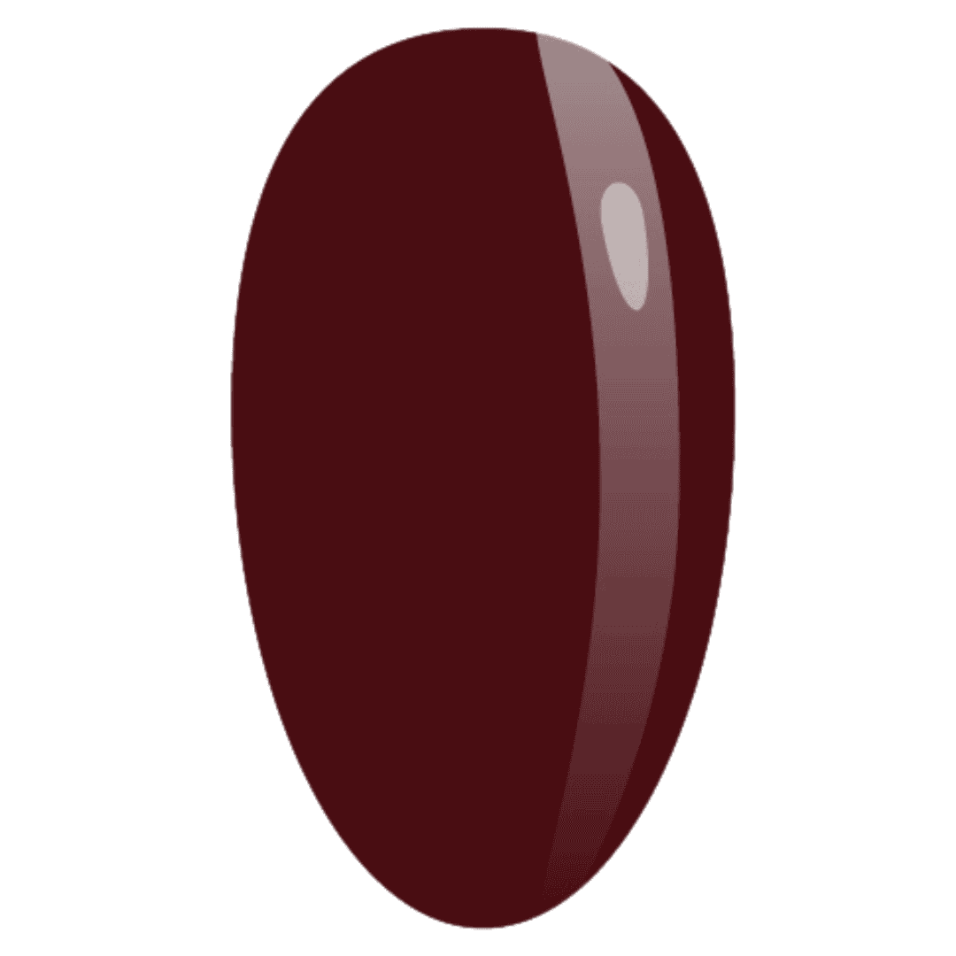 A digital illustration of a single, glossy, deep burgundy-colored nail polish swatch, representing the color and finish of the nail polish when applied. The swatch is oval-shaped with a reflective highlight on the upper right side, suggesting a smooth and shiny texture.