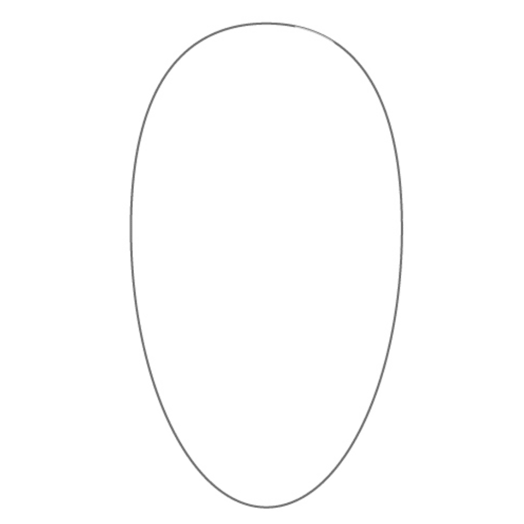 A simple line drawing of an elongated oval, resembling a blank nail shape or template.