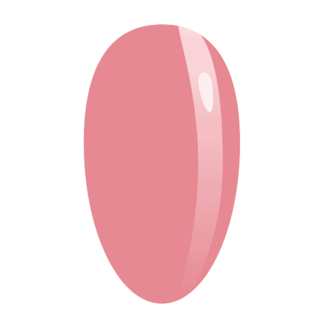 A digital graphic of a glossy, pink nail, designed to represent a fingernail with a smooth, shiny polish applied. The image is a simplistic and idealized representation of a manicured nail, likely used to demonstrate the color and finish of a nail polish product.