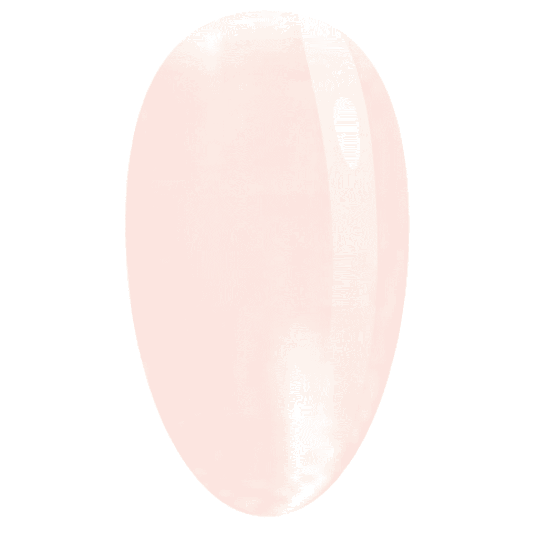"A swatch of MUSE liquid polygel #4 showing a translucent nail color with a soft pink hue and a subtle iridescent sheen."