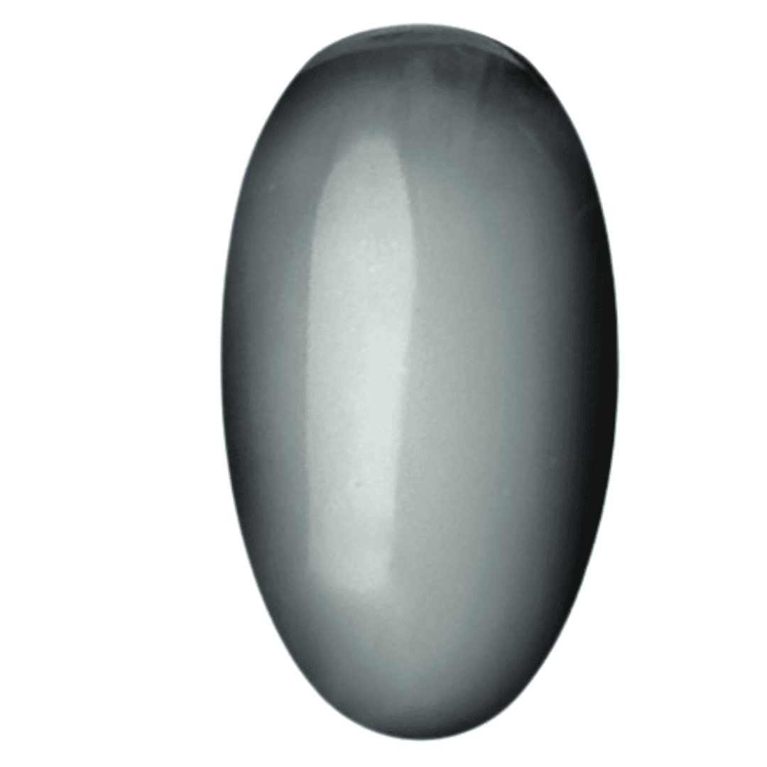 A digital illustration of a nail polish swatch displaying a glossy, opaque, light grey color. The swatch is oval-shaped with a smooth, creamy finish that resembles the color and consistency of milk, giving a clean and classic appearance.