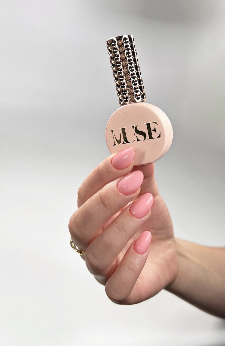 Swatch of Muse Gel Polish #43 – Sweet Candy Pink, a vibrant medium pink gel ideal for playful, bold manicures and modern nail art looks.