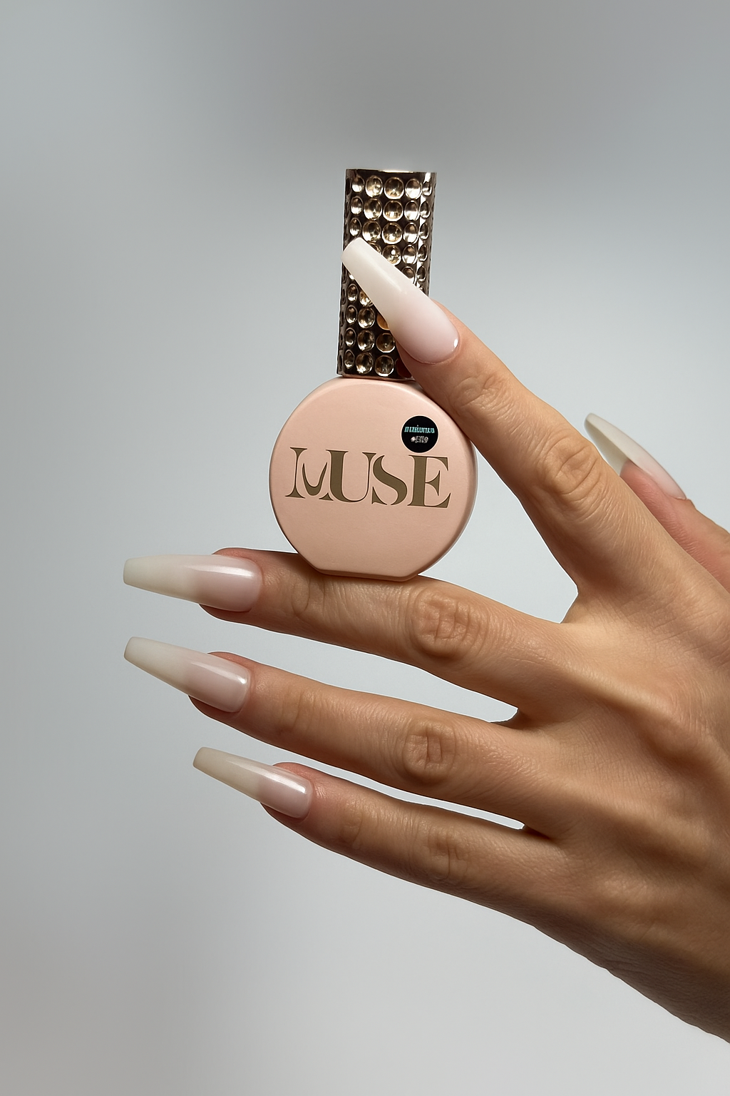 Elegant short square nails painted with Muse Gel #31 Milky—soft translucent white finish perfect for baby boomer blends and milk bath nail designs.