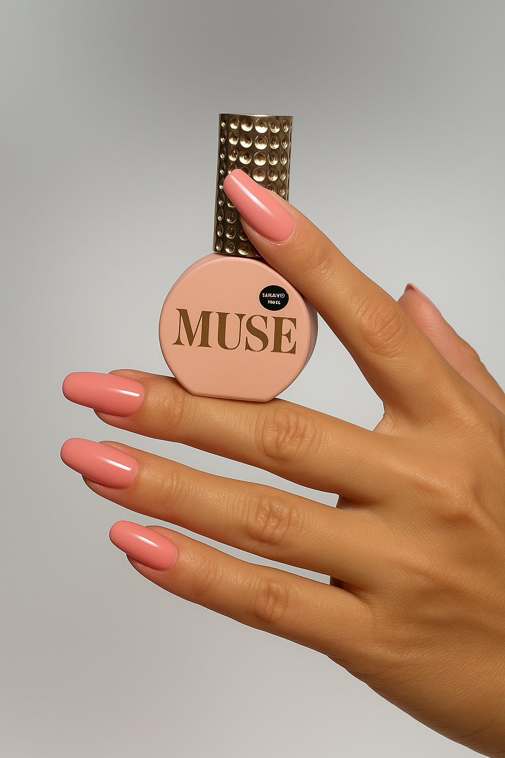 Swatch of Muse Gel Polish #38 – Soft Apricot Blush, a warm peachy-pink gel polish perfect for fresh, glowing nail designs and summer-inspired manicures