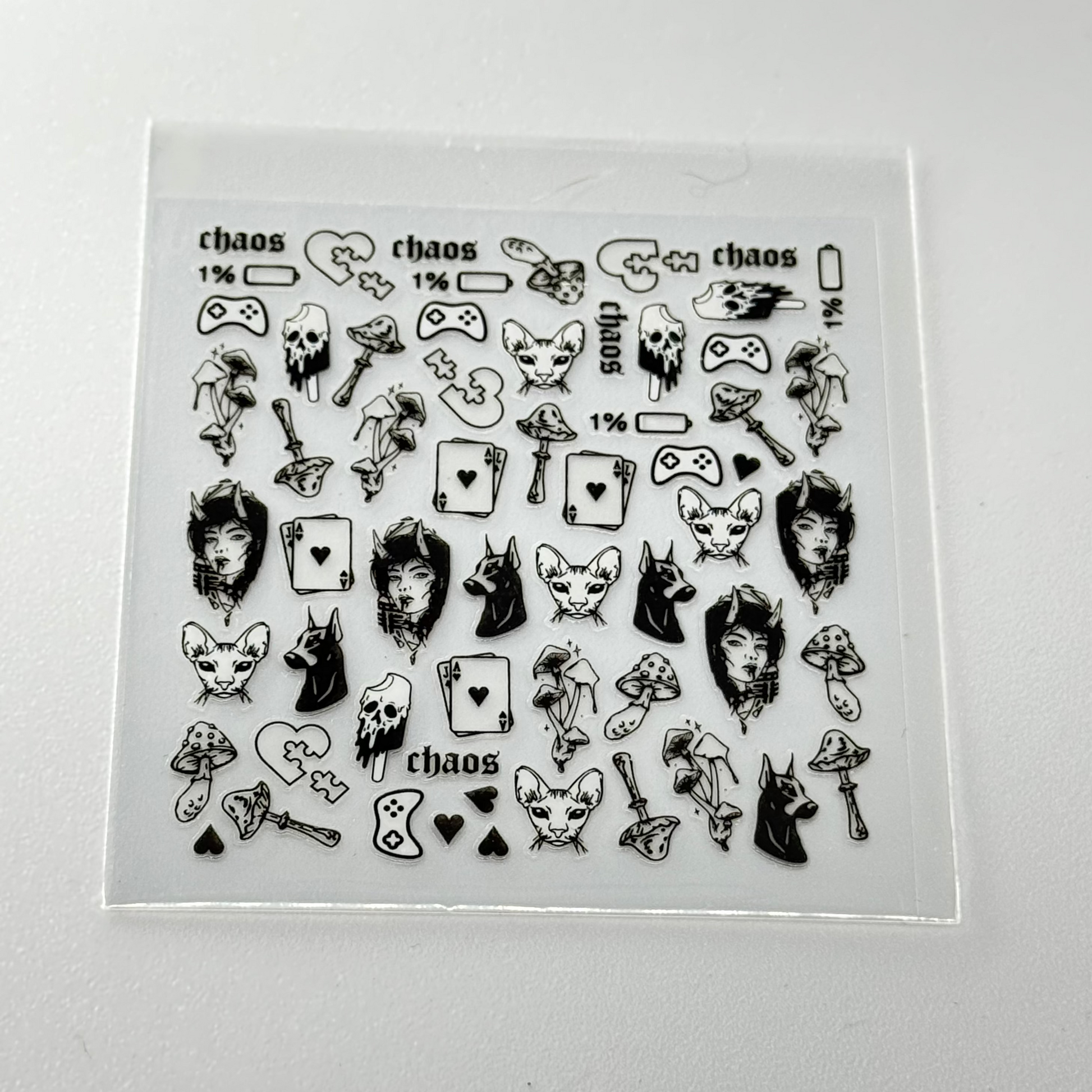 Muse gothic chaos nail stickers black white skull design