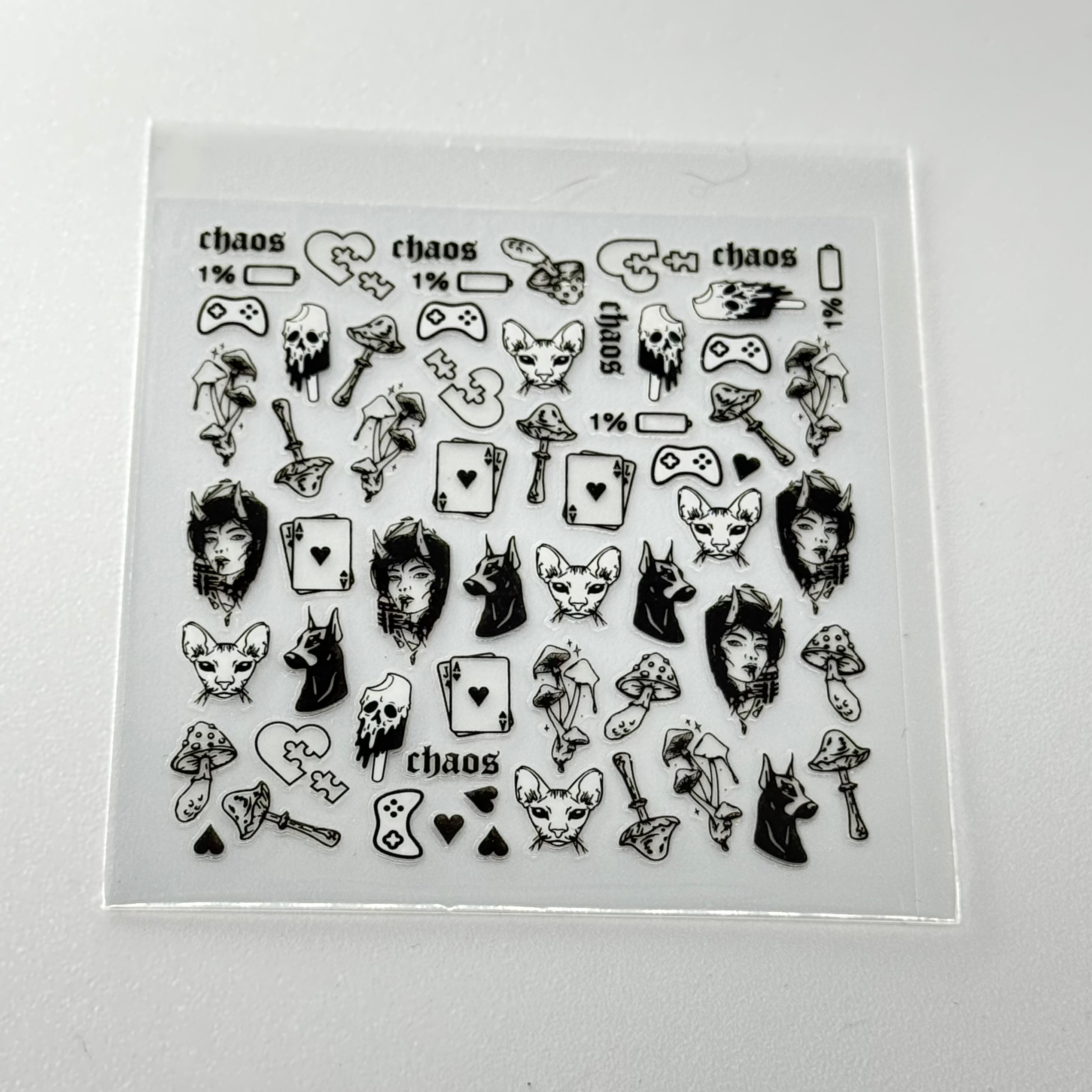 Muse gothic chaos nail stickers black white skull design