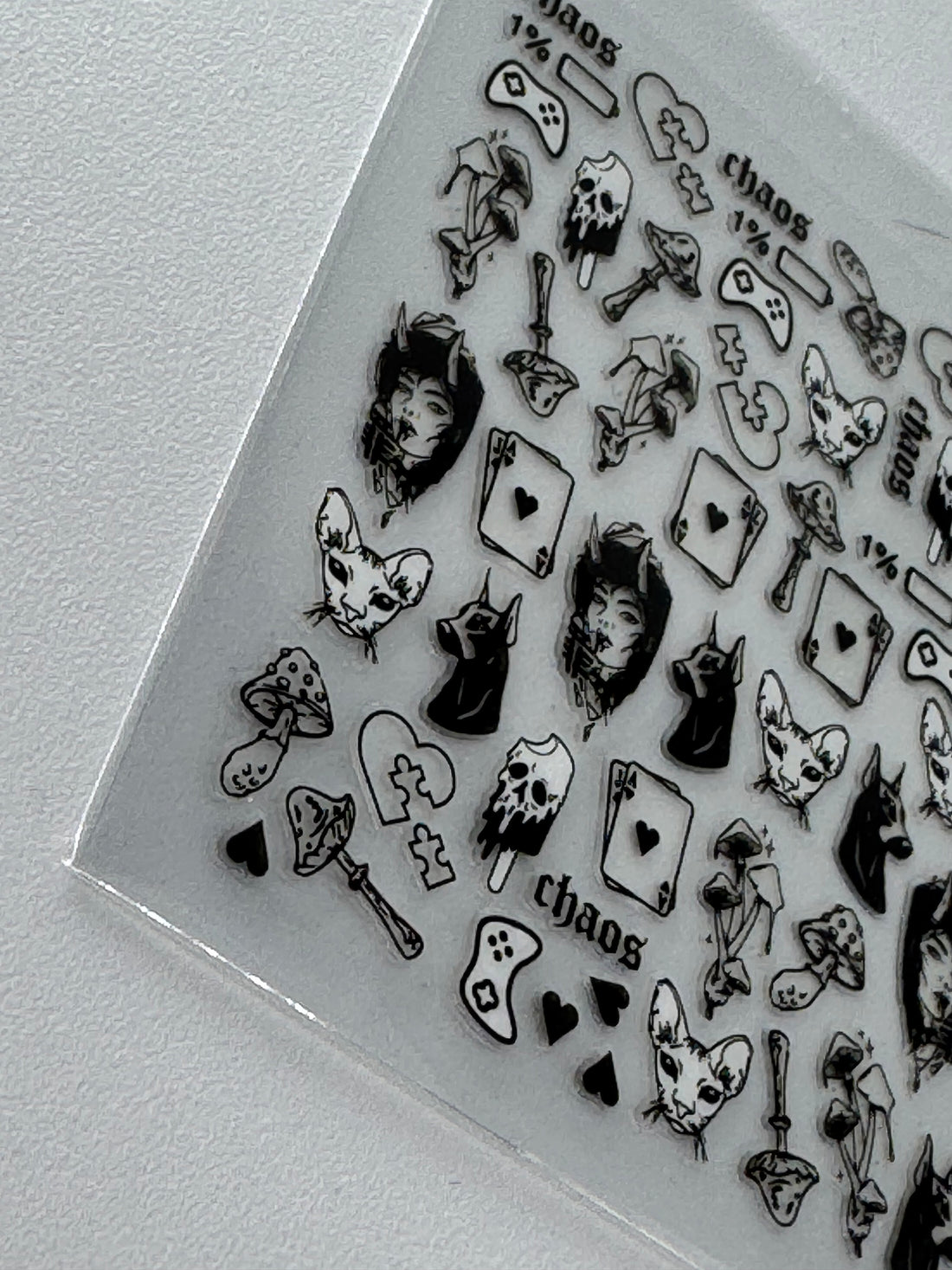 Gothic skull nail sticker detail close up