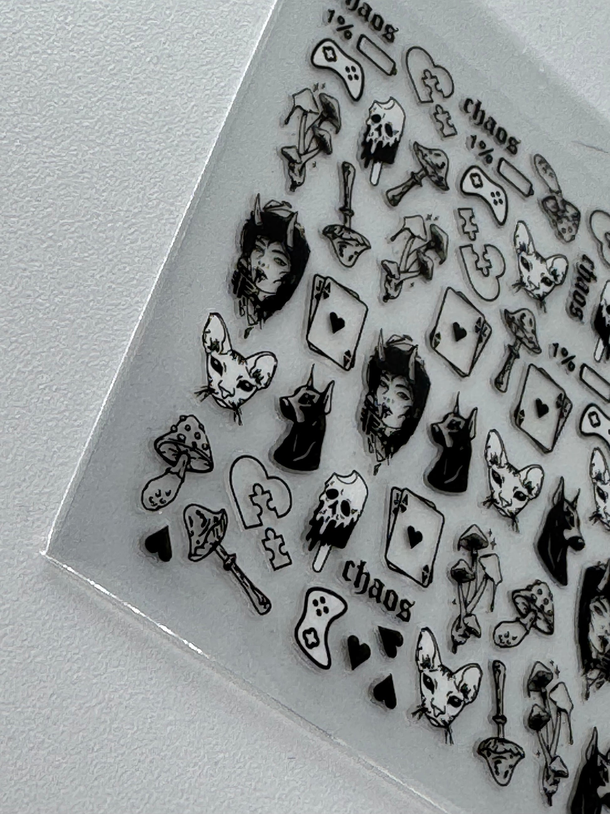 Gothic skull nail sticker detail close up