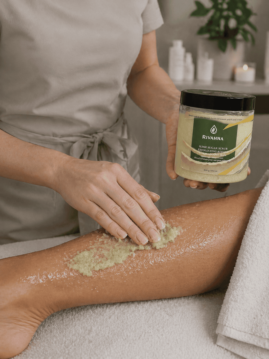 Cucumber Fresh slime sugar scrub exfoliating body scrub applied on skin fresh glowing results