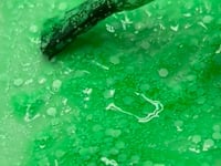 Swatch of Neon Jungle Green Confetti Nail Base Gel featuring vibrant neon green with playful confetti accents.