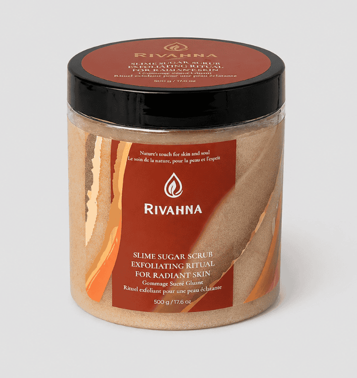 Peach Glow slime sugar scrub exfoliating body scrub Rivahna product jar