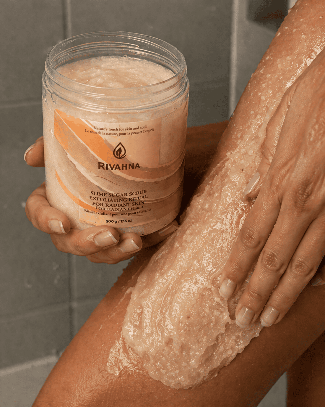 Rivahna slime sugar scrub vanilla cream body exfoliator glowing skin