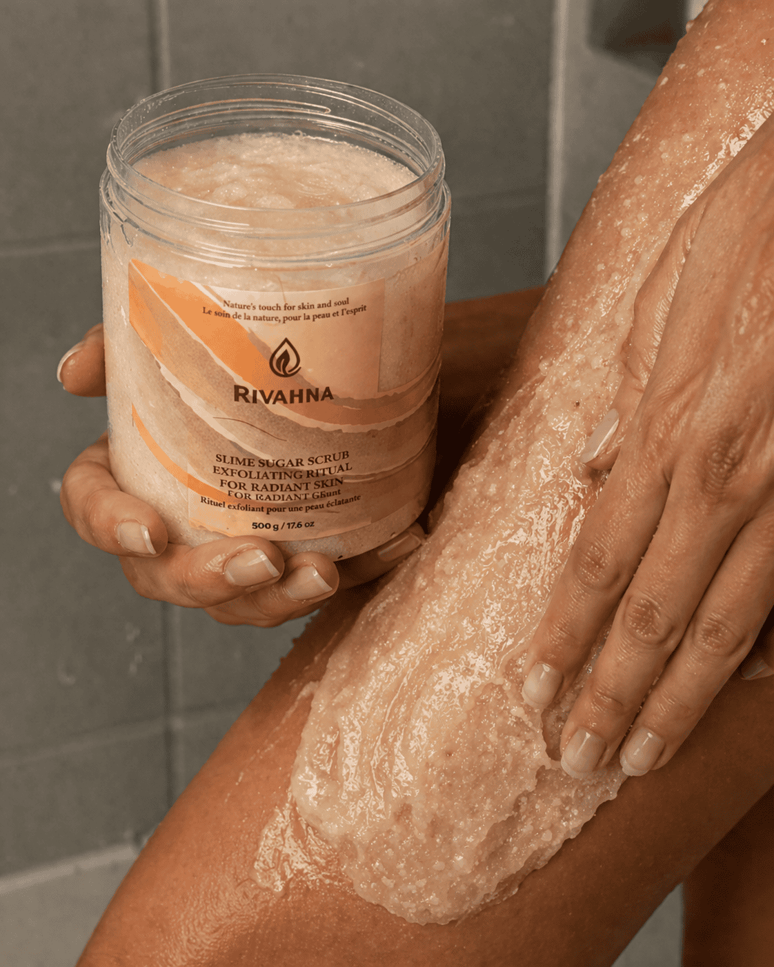 Rivahna slime sugar scrub vanilla cream body exfoliator glowing skin